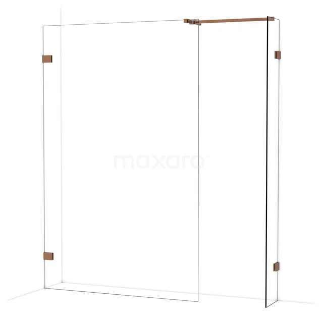 Diamond Inloopdouche | 130x30 cm Glanzend koper Helder glas 2 vaste wanden IDB1303520GKP
