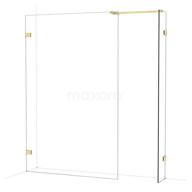 Begehbare Duschen IDB1303520GLG Glas Duschwand mit goldfarbenen Scharnieren, minimalistisches Design, geeignet für ein modernes Badezimmer.