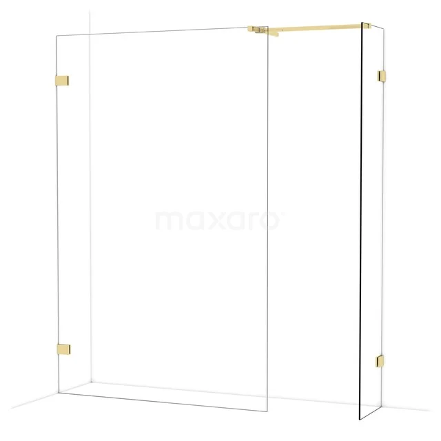 Diamond Walk-in shower | 130x40 cm Shiny light gold Clear glass 2 fixed walls IDB1304520GLG Glass shower wall with gold-coloured hinges, sleek design; perfect for a modern bathroom.