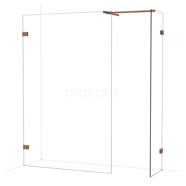 Diamond Inloopdouche | 130x50 cm Glanzend koper Helder glas 2 vaste wanden IDB1305520GKP