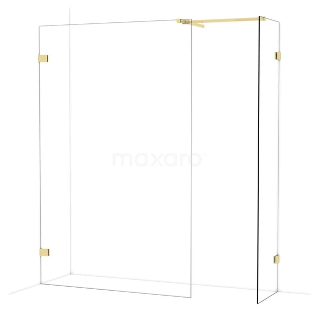 Diamond Walk-in shower | 130x50 cm Glossy light gold Clear glass 2 fixed walls IDB1305520GLG Gouden douchewand van glas met minimalistisch design, ideaal voor een luxe uitstraling in elke moderne badkamer.