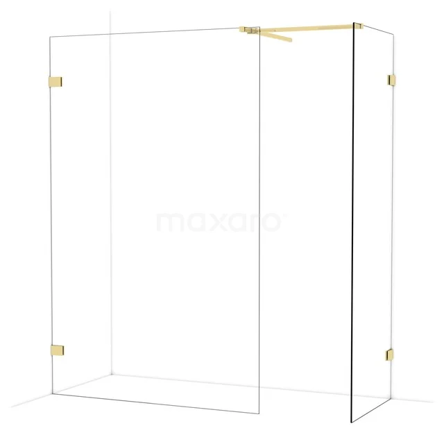 Diamond Walk-in shower | 130x70 cm Glanzend lichtgoud Clear glass 2 fixed walls IDB1307520GLG