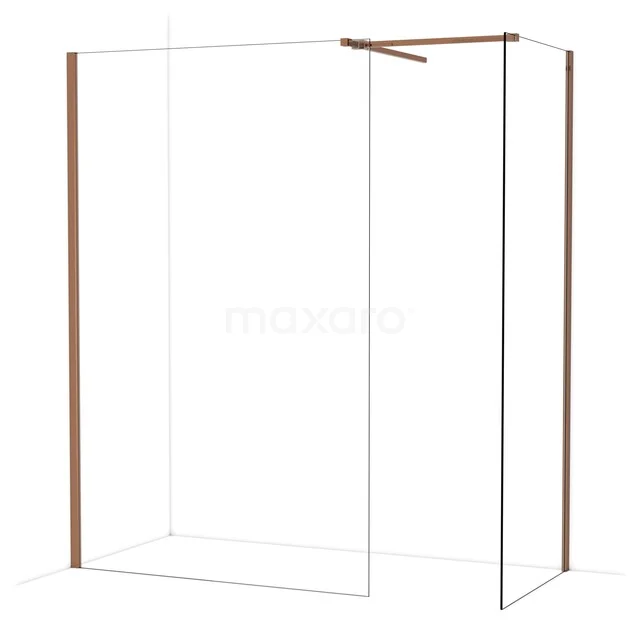Diamond Walk-in shower | 130x80 cm Shiny copper Clear glass 2 fixed walls IDB1308510GKP Douchewand met helder glas, stijlvolle roestkleurige profielen en minimalistisch design, ideaal voor een moderne badkamer.