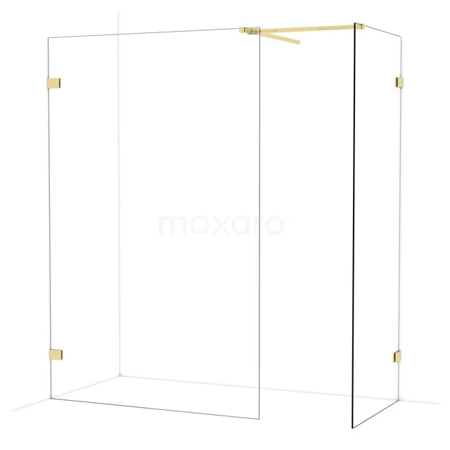 Diamond Walk-in shower | 130x80 cm Glanzend lichtgoud Clear glass 2 fixed walls IDB1308520GLG