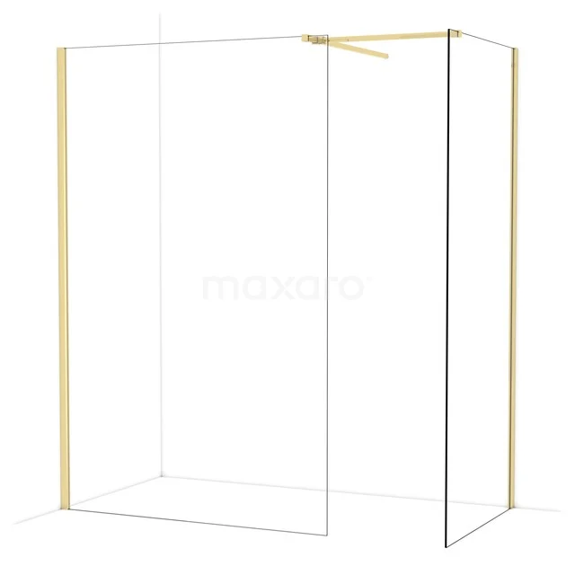 Diamond Walk-in shower | 130x90 cm Glanzend lichtgoud Clear glass 2 fixed walls IDB1309510GLG