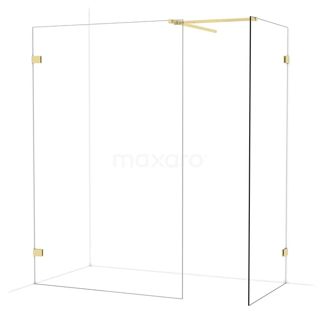Diamond Inloopdouche | 130x90 cm Glanzend lichtgoud Helder glas 2 vaste wanden IDB1309520GLG