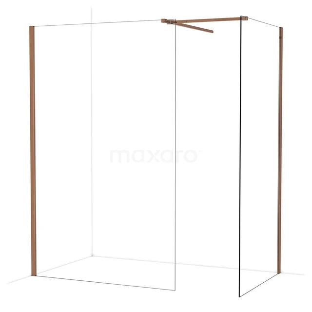 Duschwand mit einem minimalistischen Design, Klarglas und kupferfarbenen Akzenten, ideal für ein stilvolles Badezimmer.