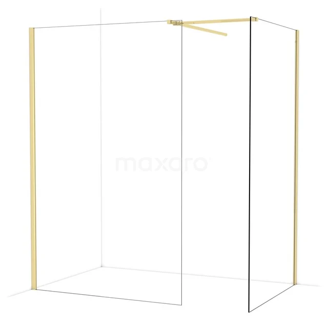 Minimalistische Duschwand mit goldfarbenem Rahmen, Klarglas und schickem Design; ideal als elegante Badezimmerlösung.