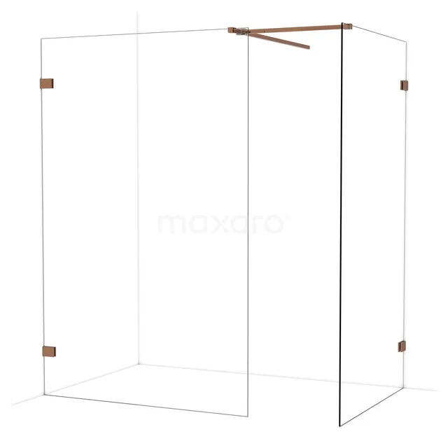 Diamond Inloopdouche | 130x110 cm Glanzend koper Helder glas 2 vaste wanden IDB1311520GKP