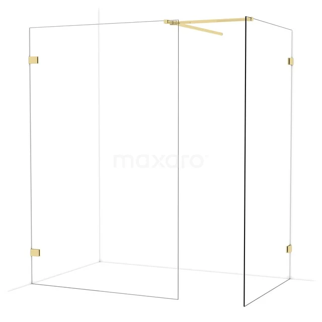 Begehbare Duschen IDB1311520GLG Glas Duschwand mit goldfarbenen Halterungen, Eckaufstellung, minimalistisches Design aus hochwertigem Material.
