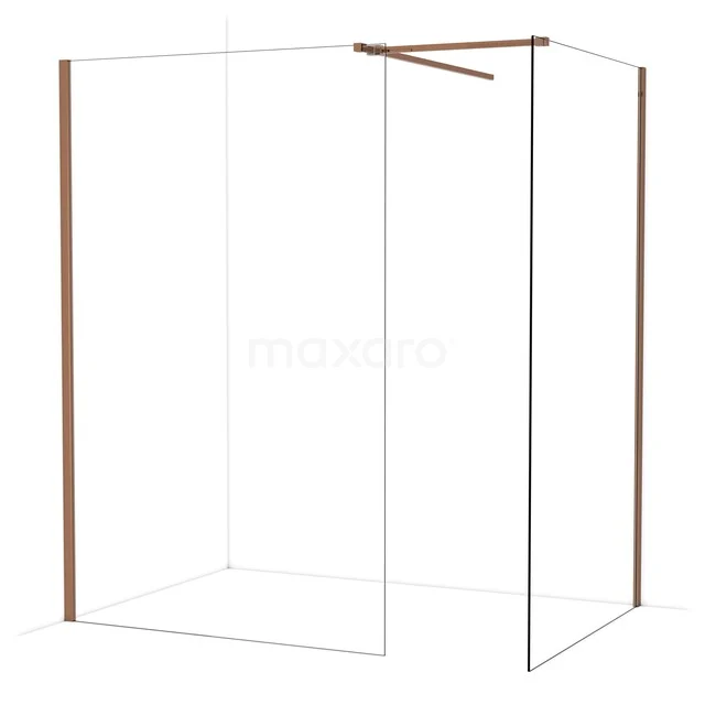 Diamond Walk-in shower | 130x120 cm Shiny copper Clear glass 2 fixed walls IDB1312510GKP Douchewand met koperkleurige profielen, minimalistisch design en glasafwerking, perfect voor een stijlvolle badkamer.