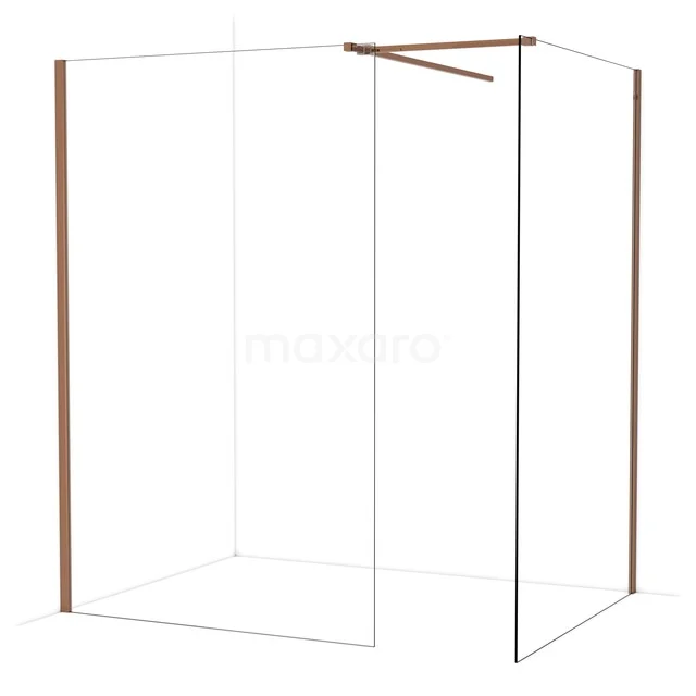 Diamond Inloopdouche | 130x130 cm Glanzend koper Helder glas 2 vaste wanden IDB1313510GKP