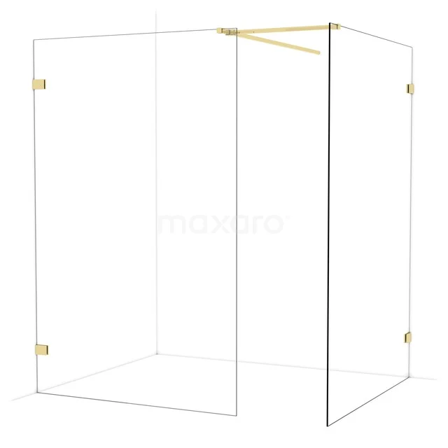 Diamond Inloopdouche | 140x130 cm Glanzend lichtgoud Helder glas 2 vaste wanden IDB1314520GLG