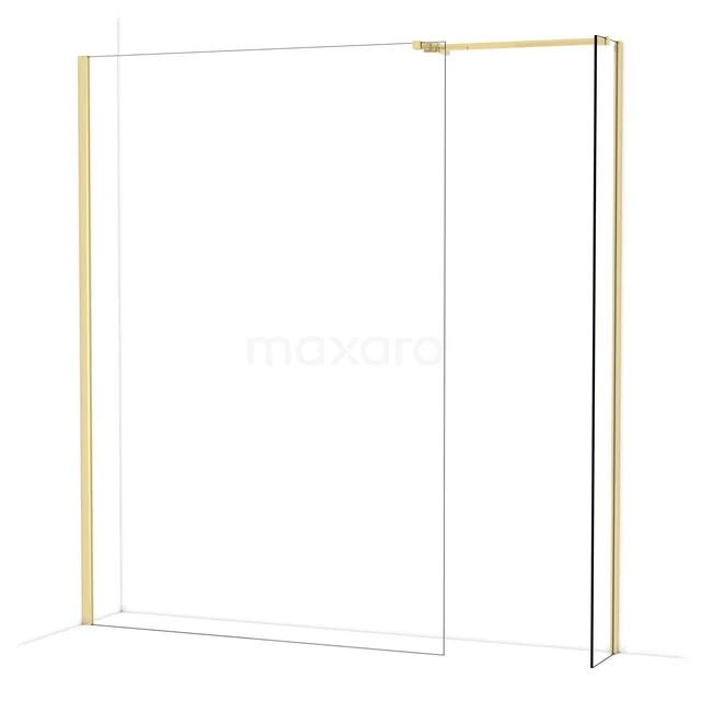 Douchewand met goudkleurig frame, minimalistisch design, helder glas, ideaal voor een luxe en moderne badkamerstijl.