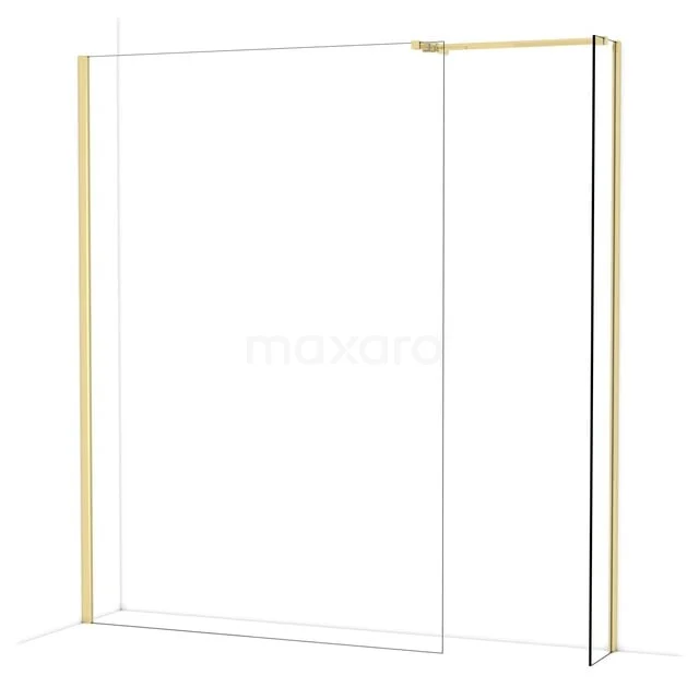 Diamond Walk-in shower | 140x30 cm Shiny light gold Clear glass 2 fixed walls IDB1403510GLG Shower wall with gold-coloured frame, minimalist design, clear glass, ideal for a luxury and modern bathroom style.