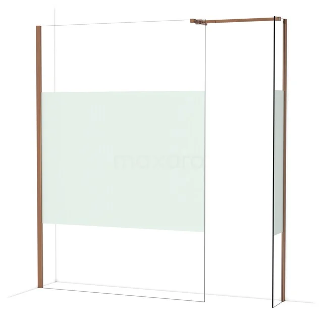 Duschwand mit kupferfarbenen Profilen, Klarglas und Mattglasstreifen, ideal für ein stilvolles und modernes Badezimmer.