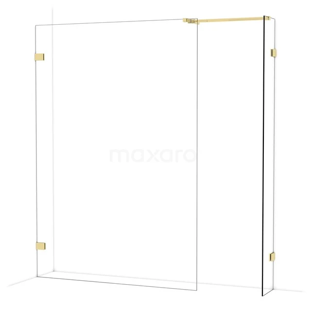 Glas Duschwand mit goldfarbenen Details, rechteckiges Design, geeignet für moderne Bäder.