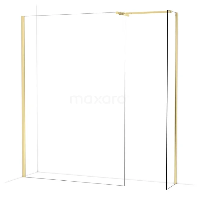 Glazen douchewand met gouden kader, modern design, ideaal voor een stijlvolle badkamer.
