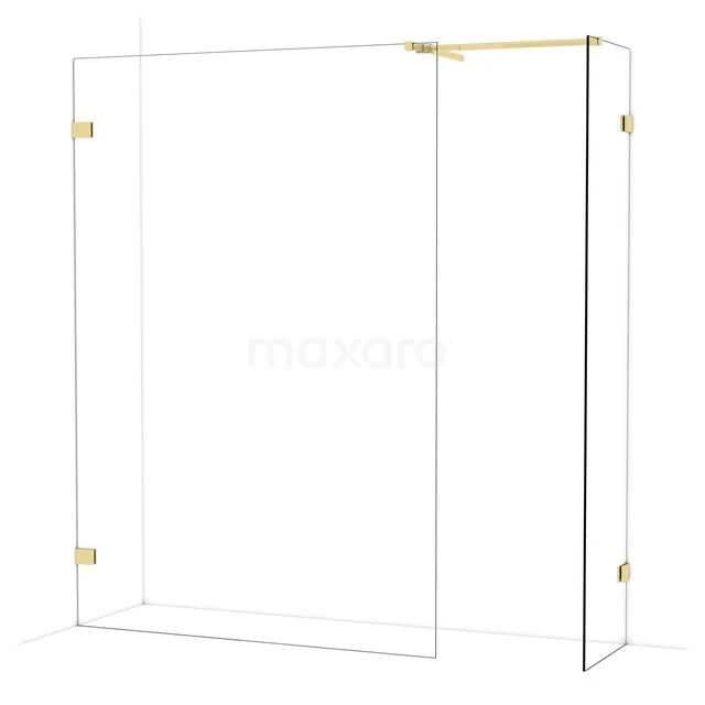 Diamond Inloopdouche | 140x50 cm Glanzend lichtgoud Helder glas 2 vaste wanden IDB1405520GLG