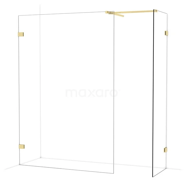Diamond Walk-in shower | 140x60 cm Shiny light gold Clear glass 2 fixed walls IDB1406520GLG Glass shower wall with gold details, minimalist design, ideal for a modern bathroom.