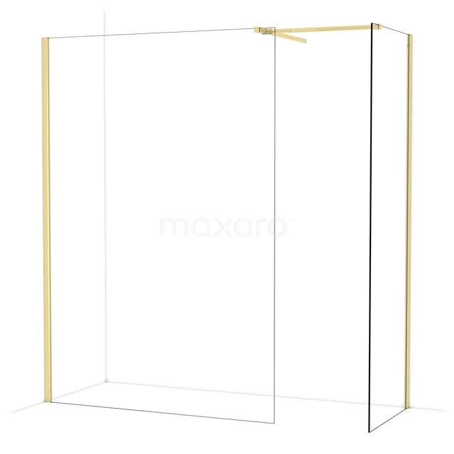 Diamond Walk-in shower | 140x70 cm Glanzend lichtgoud Clear glass 2 fixed walls IDB1407510GLG