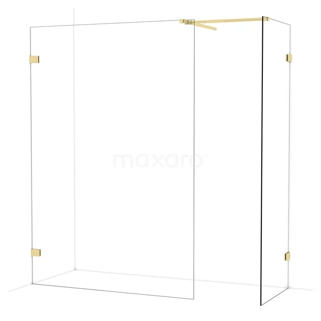 Diamond Inloopdouche | 140x70 cm Glanzend lichtgoud Helder glas 2 vaste wanden IDB1407520GLG