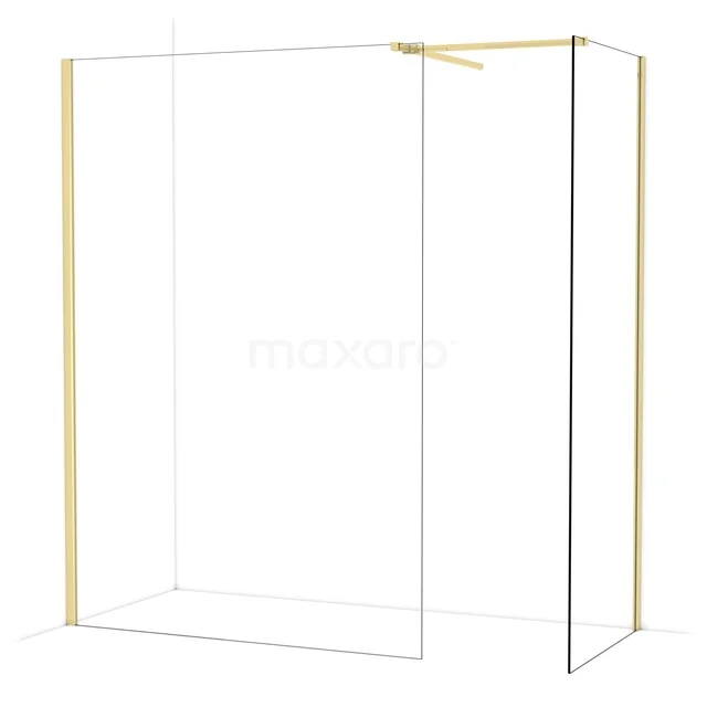 Begehbare Dusche aus Gold mit minimalistischem Glasdesign und matt ausgeführten Profilen, ideal als luxuriöse Ergänzung zum Badezimmer.