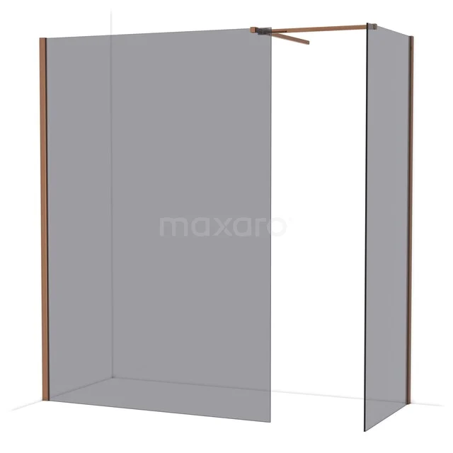 L-vormige inloopdouche met matglazen panelen en roségouden accenten, stijlvolle toevoeging aan moderne badkamer.