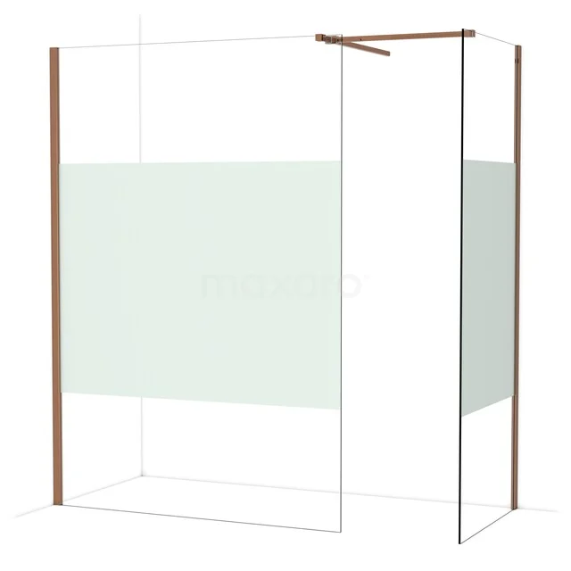 Diamond Inloopdouche | 140x80 cm Glanzend koper Helder met matte strook 2 vaste wanden IDB1408513GKP