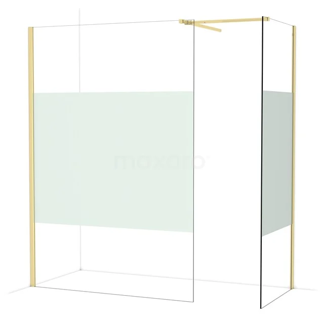 Diamond Inloopdouche | 140x80 cm Glanzend lichtgoud Helder met matte strook 2 vaste wanden IDB1408513GLG