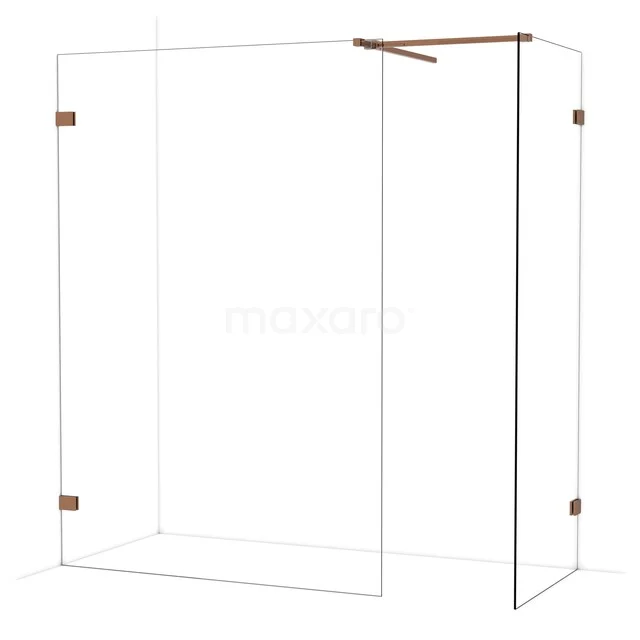 Diamond Walk-in shower | 140x80 cm Shiny copper Clear glass 2 fixed walls IDB1408520GKP Heldere glazen douchewand met goudkleurige details, stijlvolle badkameroplossing, uitgevoerd in luxe roestvrij staal.