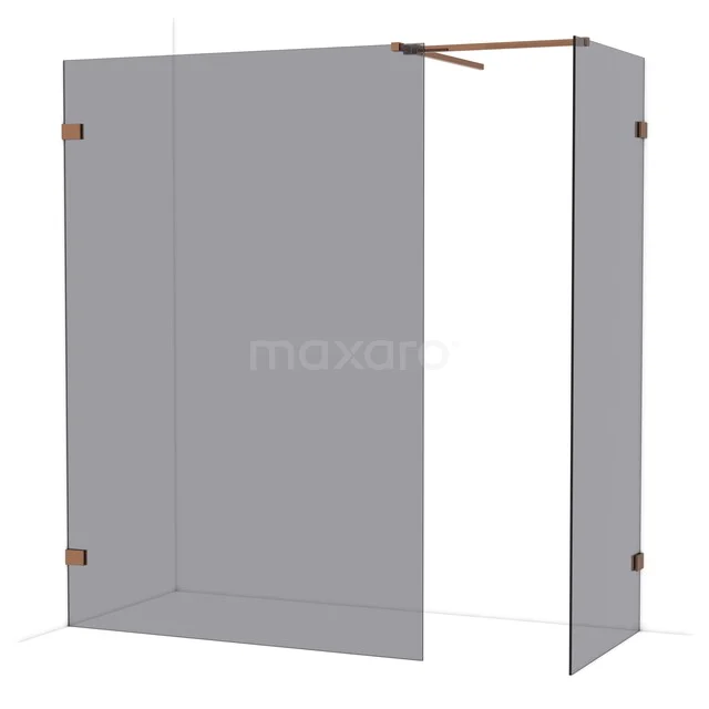 Diamond Walk-in shower | 140x80 cm Glanzend koper Smoke glass 2 fixed walls IDB1408521GKP