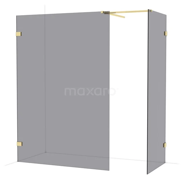 Diamond Walk-in shower | 140x80 cm Glossy light gold Smoke glass 2 fixed walls IDB1408521GLG Glazen douchewand met goudkleurige details, hoekmodel, ideaal voor een stijlvolle badkamer.