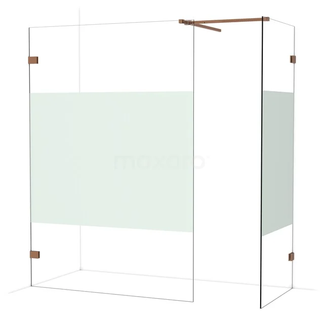 Diamond Walk-in shower | 140x80 cm Shiny copper Clear with matt strip 2 fixed walls IDB1408523GKP Douchewand van glas met mat wit paneel en bronzen accenten, perfect voor moderne badkamerinrichting.