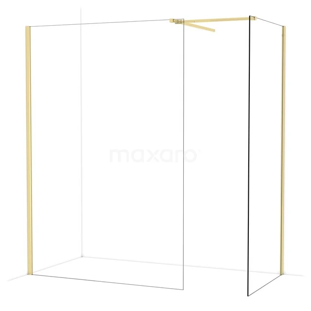 Glas Duschwand mit goldfarbenen Akzenten, minimalistisches Design, perfekt für moderne Bäder.