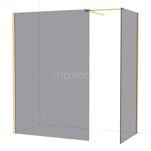Diamond Walk-in shower | 140x90 cm Glossy light gold Smoke glass 2 fixed walls IDB1409511GLG Hoekdouchewand met matglas, goudkleurig frame, modern design. Perfect voor een stijlvolle badkamerinrichting.