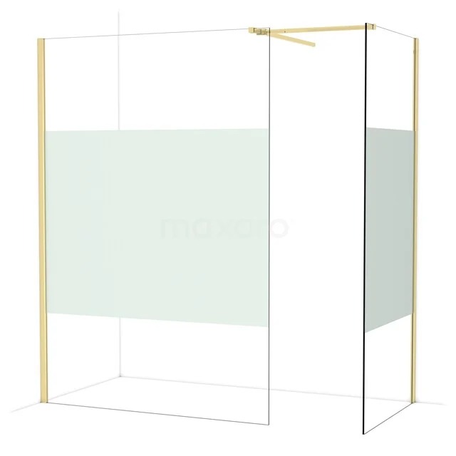 Diamond Walk-in shower | 140x90 cm Glossy light gold Clear with matt strip 2 fixed walls IDB1409513GLG Glazen douchewand met mat gouden frame, hoekopstelling, modern design en matglas detail voor een stijlvolle badkamer.
