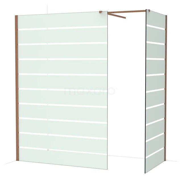 Diamond Inloopdouche | 140x90 cm Glanzend koper Helder met matte strepen 2 vaste wanden IDB1409516GKP