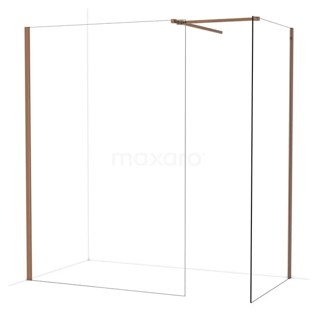 Diamond begehbare Dusche | 140x100 cm Glänzendes Kupfer 2 feste Wände IDB1410510GKP Duschwand mit Matt Schwarz Profilen, Eckaufstellung aus Glas, schnittiges Design für ein modernes Badezimmer.