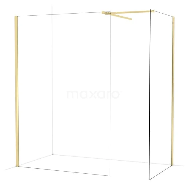 Diamond begehbare Dusche | 140x100 cm Glänzendes Hellgold 2 feste Wände IDB1410510GLG Goldene Eck-Duschwand mit transparentem Glas, luxuriöses minimalistisches Design; ideal für ein stilvolles modernes Badezimmer.