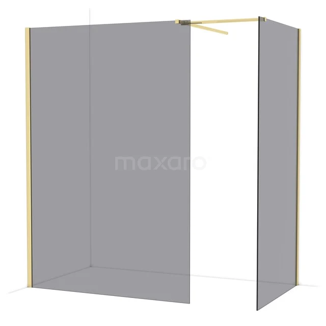 Eck-Duschwand mit Mattglas, goldenen Akzenten und Aluminiumprofilen; stilvolle Ergänzung für moderne Bäder.