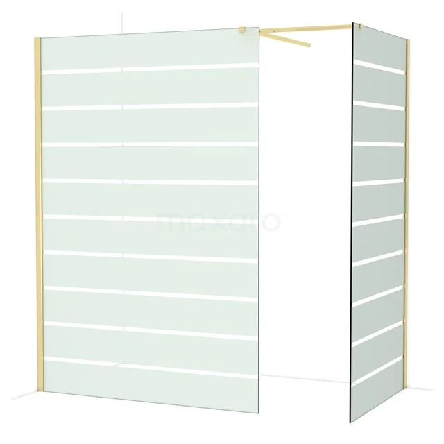 Diamond Walk-in shower | 140x100 cm Glossy light gold Clear with matt stripes 2 fixed walls IDB1410516GLG Douchewand met horizontale lijnen, matglas, aluminium profiel en stabilisatiestang, ideaal voor moderne badkamers.