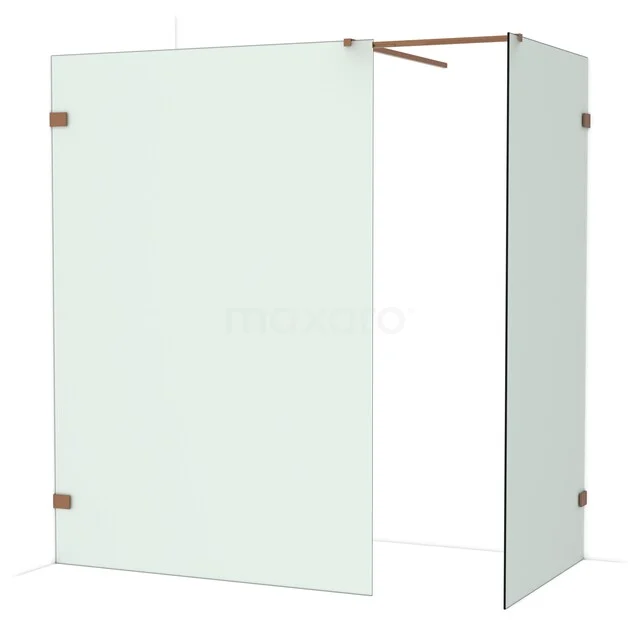 Diamond Walk-in shower | 140x100 cm Glanzend koper Frosted glass 2 fixed walls IDB1410527GKP