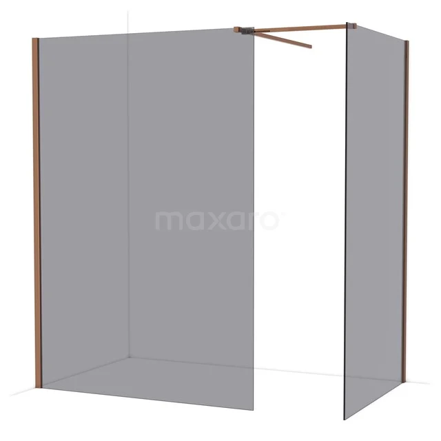 Diamond Walk-in shower | 140x110 cm Glanzend koper Smoke glass 2 fixed walls IDB1411511GKP