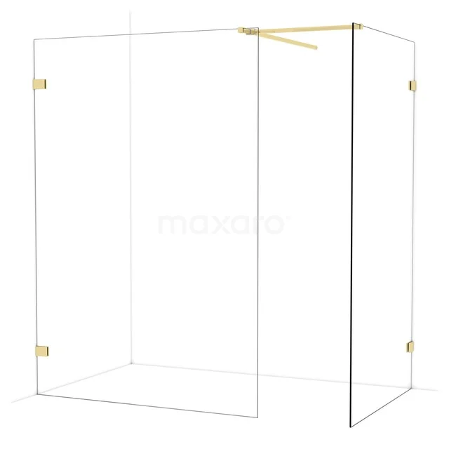 Glasene Duschwand mit goldfarbener Beschläge, minimalistisches Design geeignet für moderne Bäder.