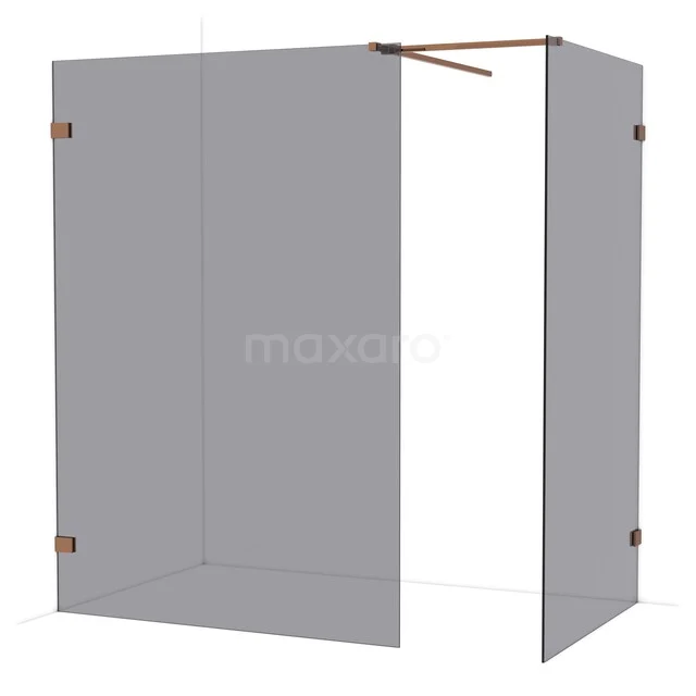 Diamond Walk-in shower | 140x110 cm Shiny copper Smoke glass 2 fixed walls IDB1411521GKP Douchewand in helder glas met hoekopstelling, uitgevoerd met stijlvolle messing accenten en geschikt voor moderne badkamers.