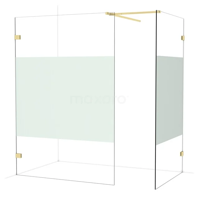 Diamond begehbare Dusche | 140x110 cm Glänzendes Hellgold 2 feste Wände IDB1411523GLG Glas Duschwand mit matter Streifen, goldfarbigen Akzenten und Eckdesign, ideal für eine stilvolle Badezimmergestaltung.