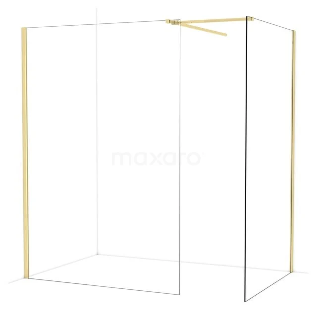 Diamond begehbare Dusche | 140x120 cm Glänzendes Hellgold 2 feste Wände IDB1412510GLG Goldfarbene begehbare Dusche mit minimalistischem Design und Glaswänden, ideal für ein modernes Badezimmer.