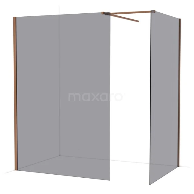 Diamond Walk-in shower | 140x120 cm Shiny copper Smoke glass 2 fixed walls IDB1412511GKP Douchewand van helder glas met mat zwarte profielen en industriële look, perfect voor een moderne badkamer.