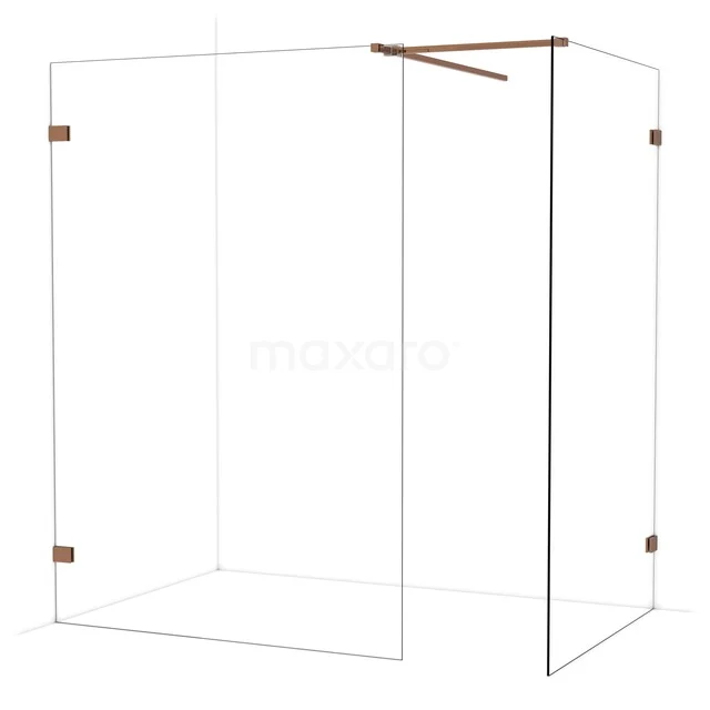 Glazen inloopdouche met bronzen accenten, minimalistisch design, ideaal voor een moderne badkamer.